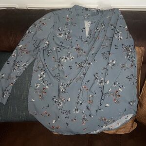 Hilary Radley Blue Floral Long Sleeve Women's Blouse Top size L